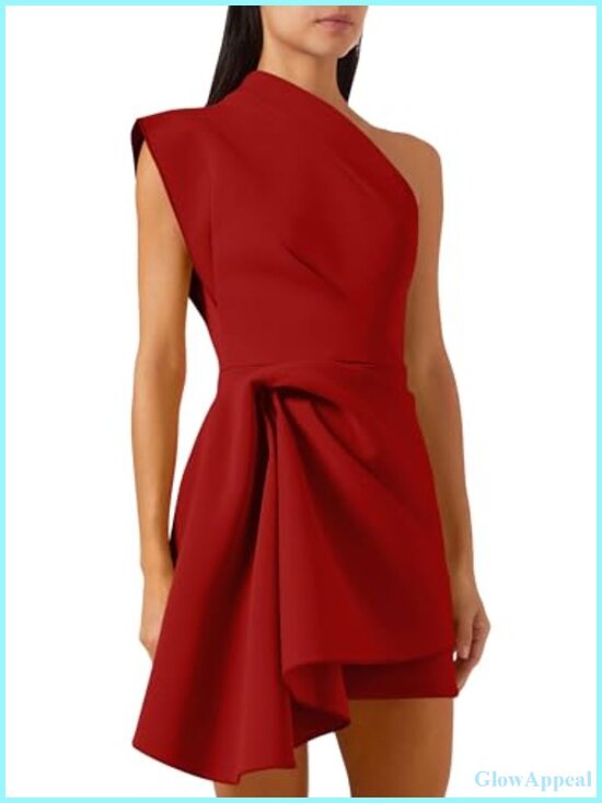 Dresses & Skirts - One Shoulder Asymmetrical Draped Mini Cocktail Dress Structured
